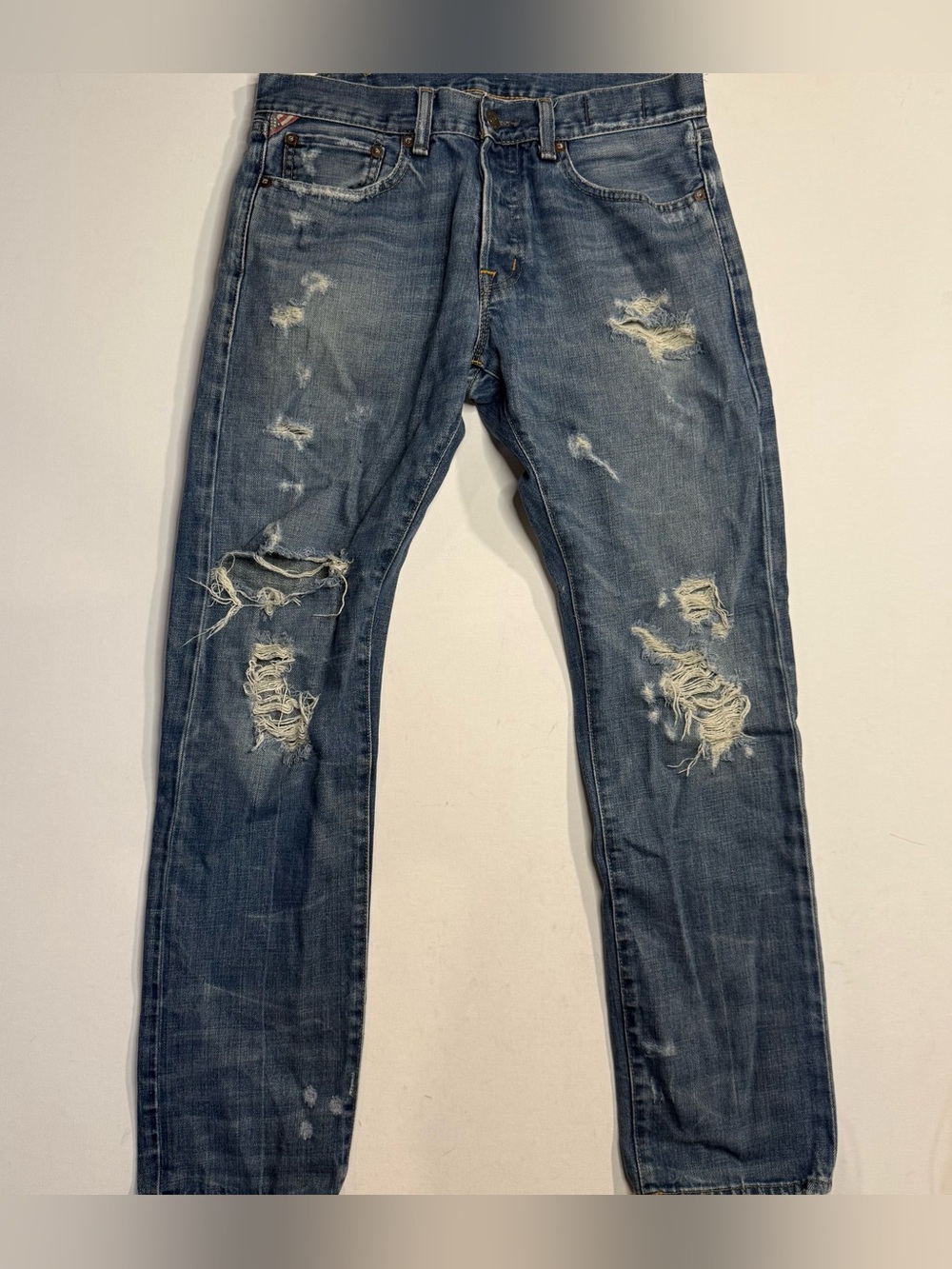 Ralph Lauren Men's Distressed Slim Straight Jeans in Faded Blue